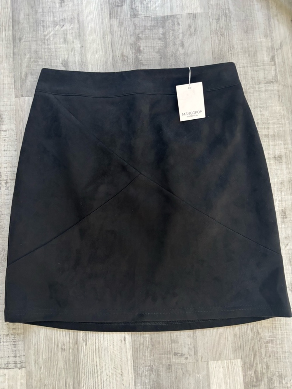 Mangopop Black Faux Suede Mini Skirt with Panel Detailing